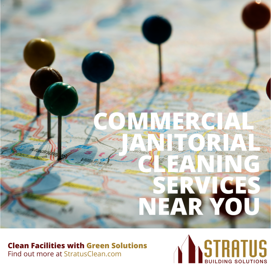 Map with Push Pins Representing Janitorial Cleaning Locations