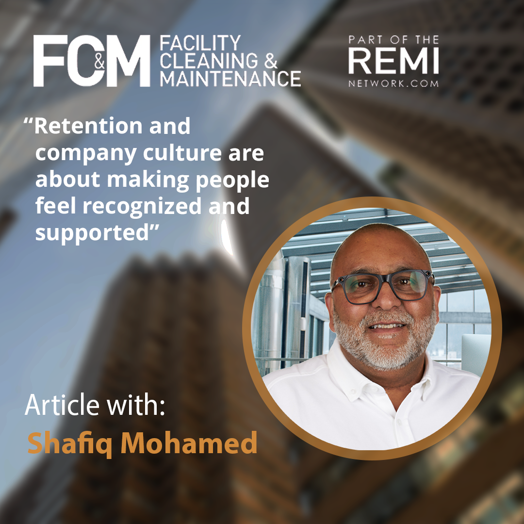 Image of Shafiq with buildings on the background the text says: "Retention and compnay culture are about making people feel recognized and supported"